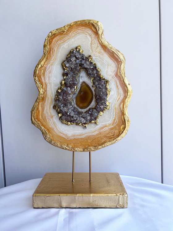 Geode Slice White Pearl & Gold