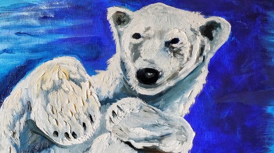 Polar bear 🐻‍❄️ , size 81 x 61 cm ( 32 x 24 inches)cute animal, turquoise, deep blue, ultramarine
