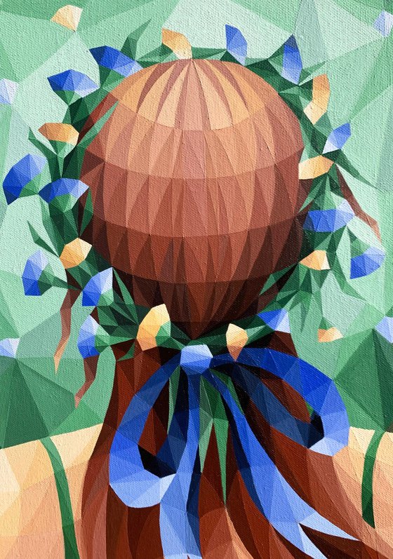 GIRL WITH FLORAL WREATH IN A FLOWER FIELD