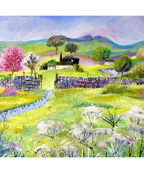 Springtime Hills with Blossom by Julia  Rigby