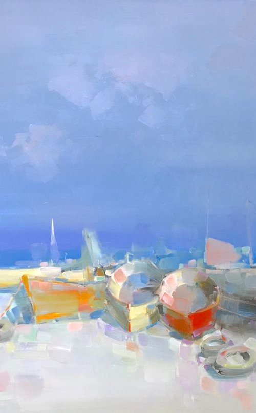 Boats on the Shore, Original oil painting, Handmade artwork, One of a kind by Vahe Yeremyan