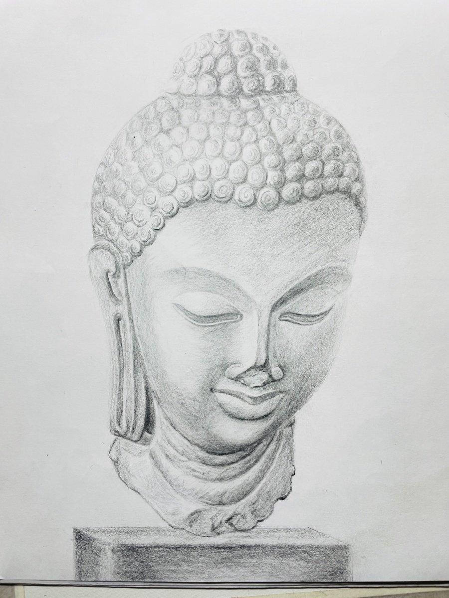 Expressive Still Life Pencil Drawing By Neha Soni, 8 X 12", Buddha, Original Artwork