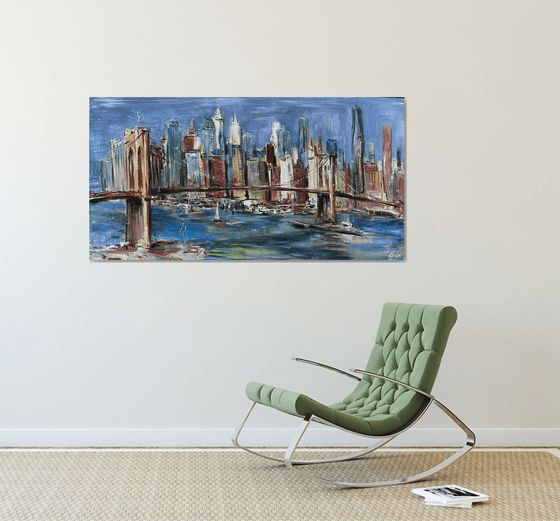 Brooklyn bridge, abstract impressionist painting 70x135cm