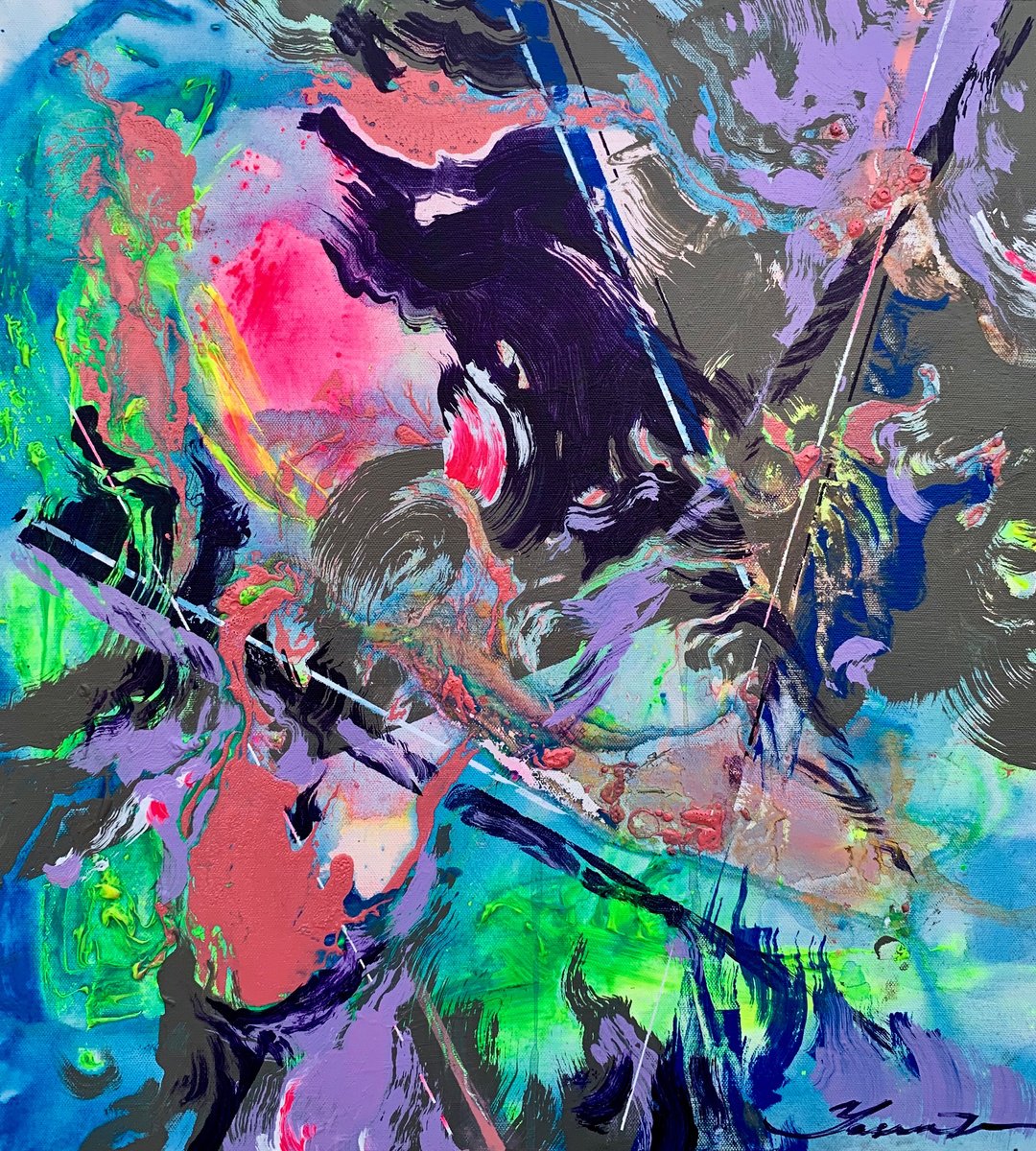 Abstract Acrylic Painting By Yaroslav Yasenev, 20 X 22", Pink Lake, Original Artwork