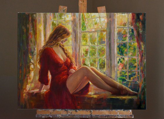 At the window, summer