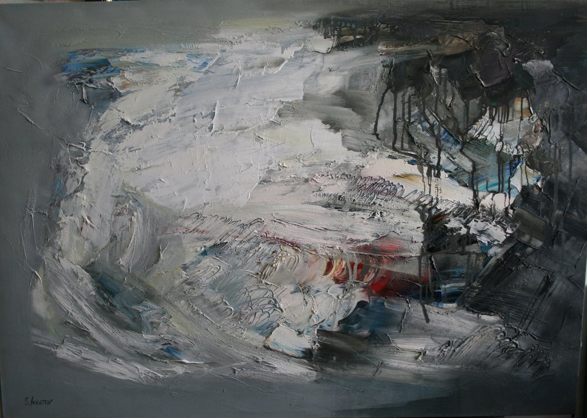 Abstract Oil Painting By Sergei Inkatov, 39 X 28", White Island, Original Artwork