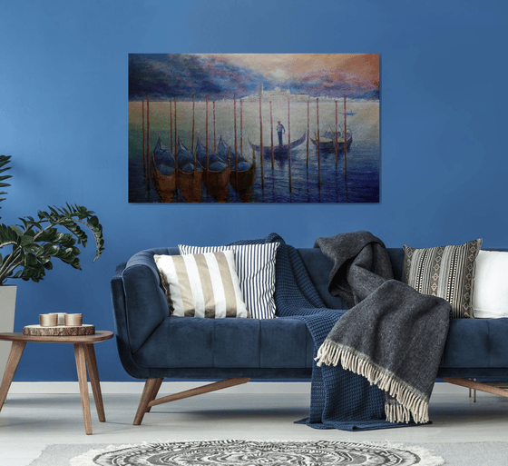 Venetian Golden Gondolas: linen, oil