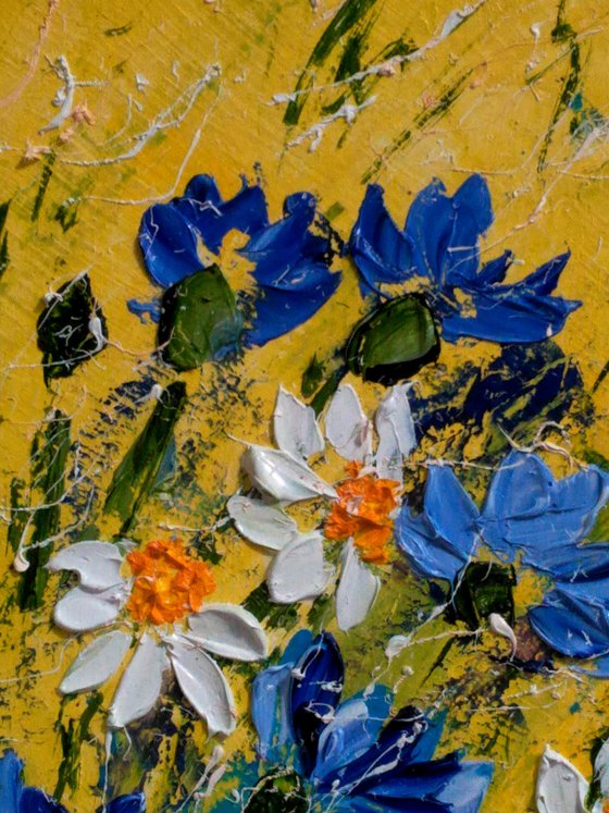 Chamomile Painting Original Oil Artwork Cornflowers Meadow Abstract Flowers Impasto Small Wall Art