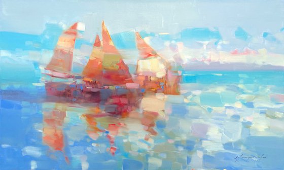 Sail Boats, Original oil painting, Handmade artwork, One of a kind