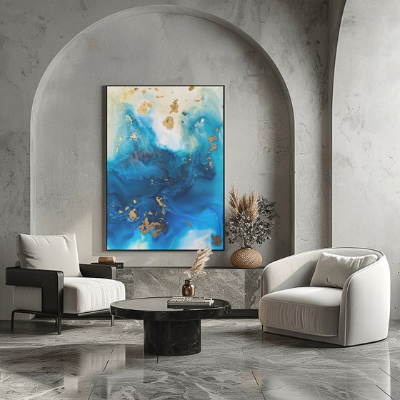 Abstract Ocean Gold 70x100