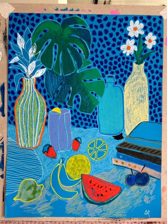 Blue Still Life with Fruits
