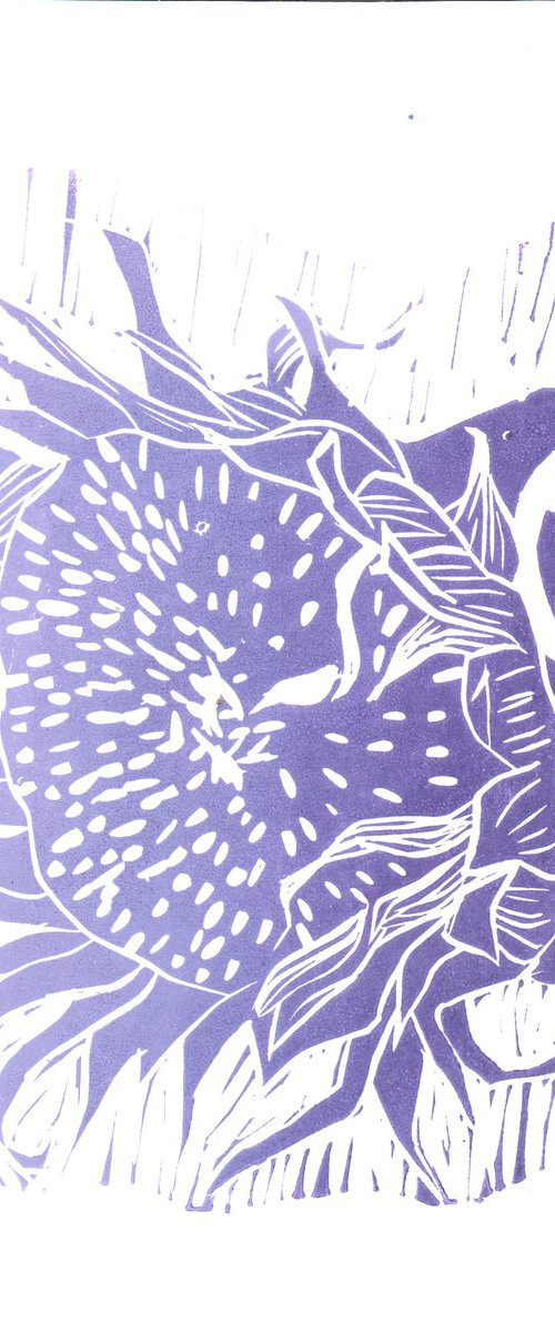 Sunflower linocut violet by Yuliia Pastukhova