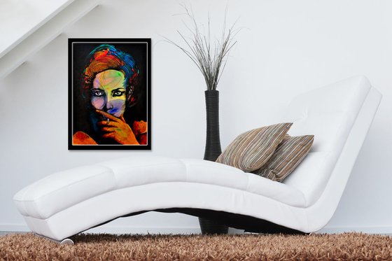 Smoking Girl - Vibrations Mixed Media Original Modern Portrait Art Painting