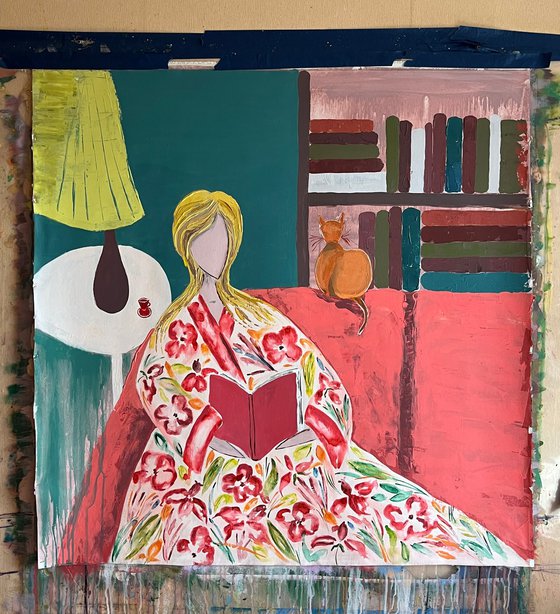 Woman Cat Original Painting