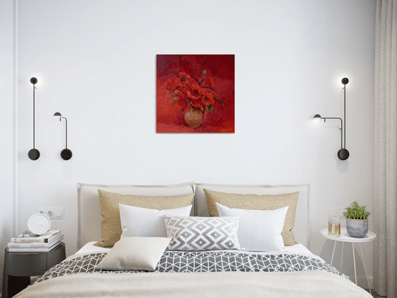 Red Poppies on Red Background