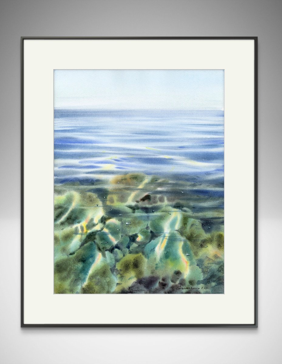 Impressionistic Landscape Watercolour By Eugenia Gorbacheva, 12 X 16, Sea - ? - ?And Stones #5, Original Artwork