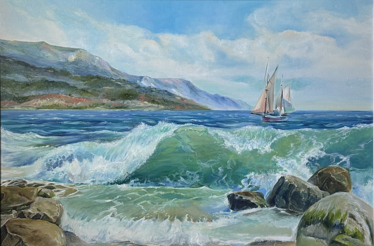 Photorealistic Oil Painting , Whisper Of The Emerald Wave By Irina Ponna, 47 X 31, Artwork For Sale On Artfinder