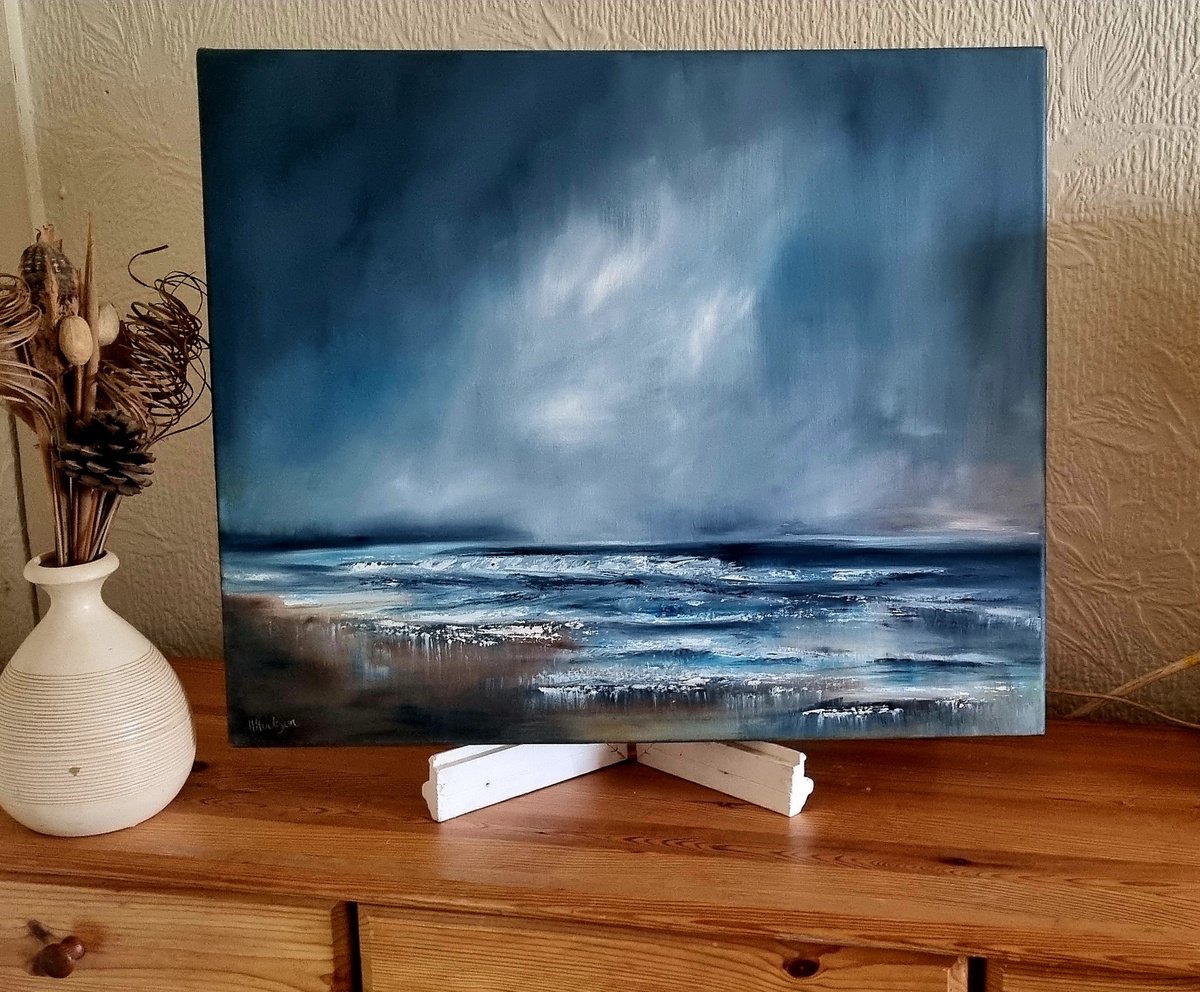Stormy Shores 24x200.5 Seascape Oil Painting by Hayley Huckson