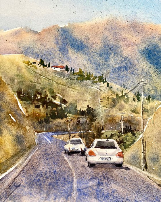 On the road again - original watercolor landscape