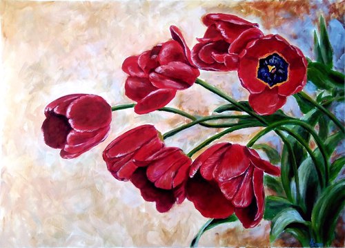 Spring red tulips by Liubov Samoilova
