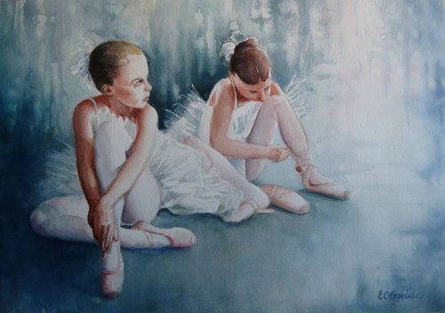 Preparing for the show - ballerinas, 50x35 cm by Elena Oleniuc