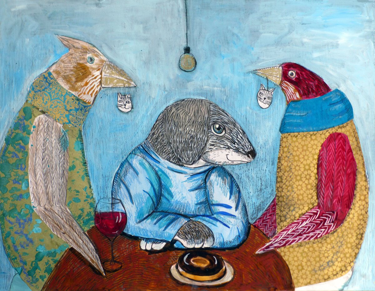 Surrealistic Painting , Whimsical Banquet By Elizabeth Vlasova, 26 X 20, Artwork For Sale On Artfinder