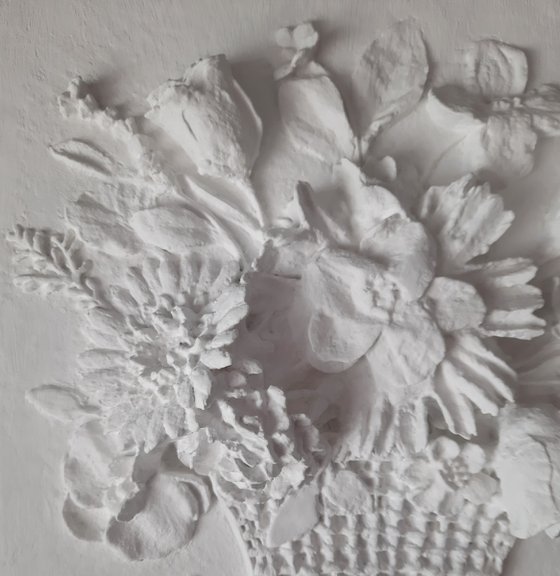 Sculptural wall art "Basket of flowers"