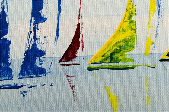 Around the World  acrylic abstract painting sailboat painting, stretched canvas wall art