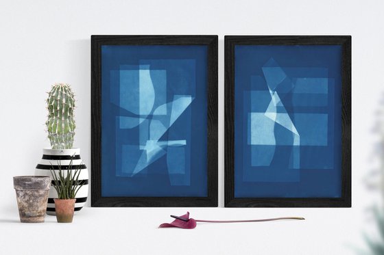 Geometric blue cyanotype set 2