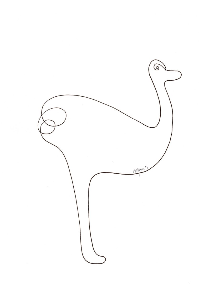 Ostrich No.2 - original line drawing by Alona Hryn