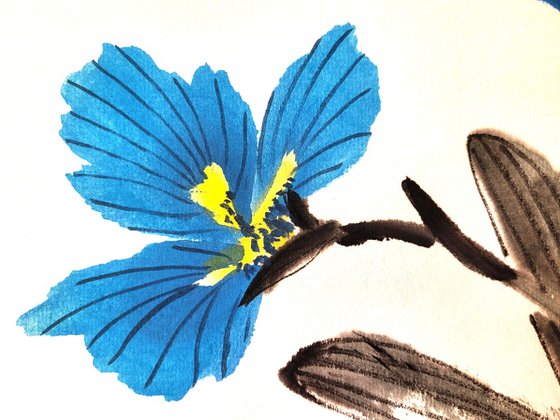 Blue Irises and Red Ladybug