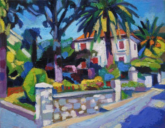 Mediterranean street with palm trees