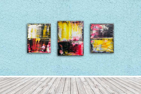 "Come Get Some" - FREE USA SHIPPING + Save As A Series - Original PMS Abstract Triptych Acrylic Paintings On Canvas - 50" x 24"