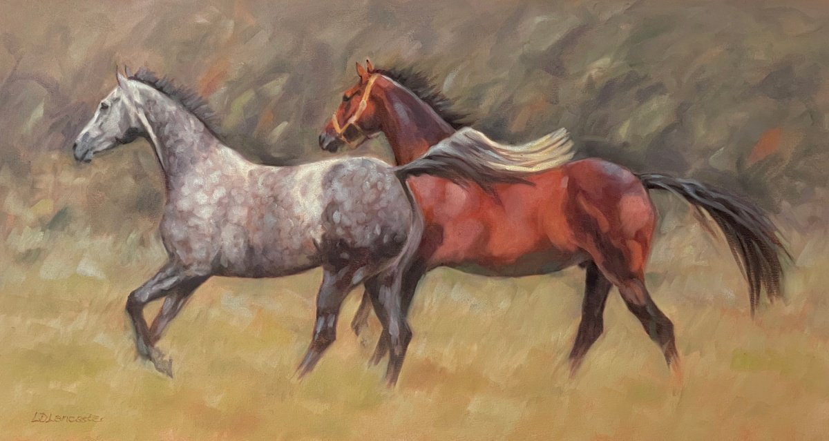 Field Day - Grey and Bay Horses by Lorna Lancaster ASEA