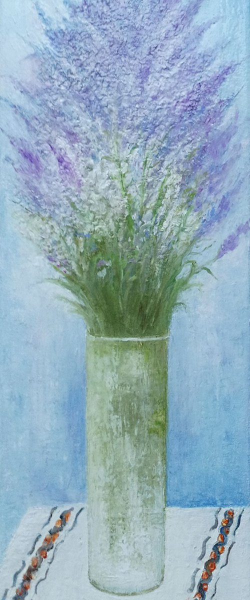 Still life with lavender flowers by Maria Karalyos