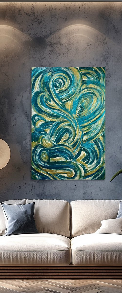 Golden waves 120x80x2 cm by Exclusive Arts