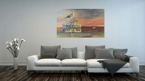 XXL Super Big Painting - "ENJOY THE VIEW" - Pop Art - Seascape - California - Bird - Seagull