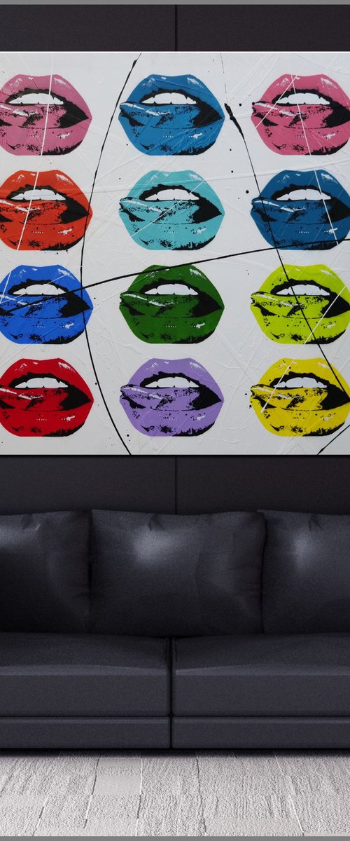 Hot Lips 160cm x 100cm Andy Warhol Lips Textured Urban Pop Art by Franko