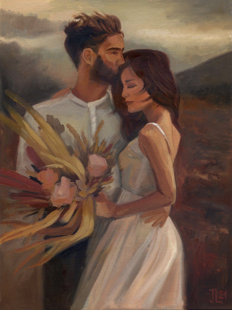 Love Story Wedding Anniversary Oil Canvas Small size gift for her him Christmas New Year by Julia Logunova