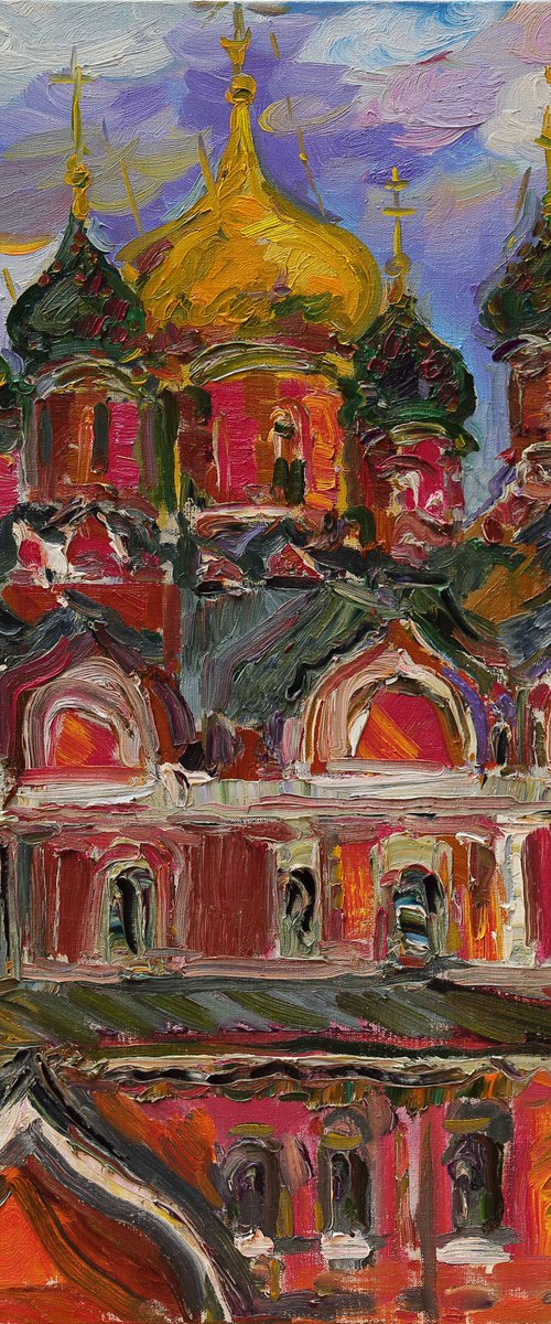 MOSCOW. CHURCH ON VARVARKA STREE - Cityscape, original painting, Russia, Russian church, orthodox, red, impressionism, interior art home decor, Christmas gift by Karakhan