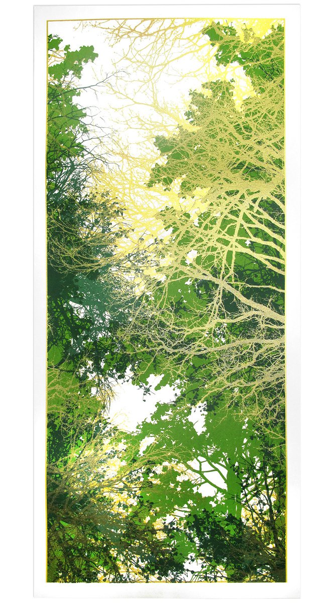 Impressionistic Botanical Screenprint By Chris Keegan, 10 X 22, Gilded Forest, Original Artwork