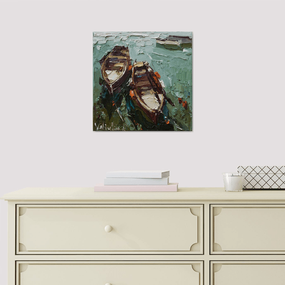 Boats   - Original  impasto oil painting