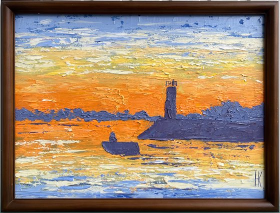 Lighthouse Boat Nautical Original Painting