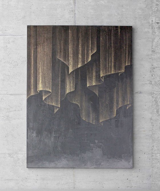 "Northern Lights" Black gold lights abstract