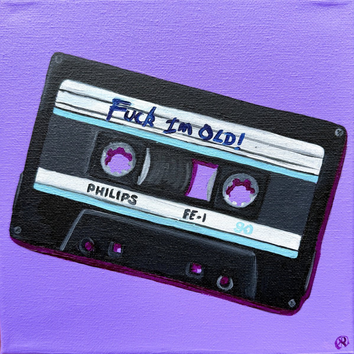 Urban And Pop Still Life Oil Painting By Kate Revill, 8 X 8", Cassette Tape Nostalgia 8, Original Artwork
