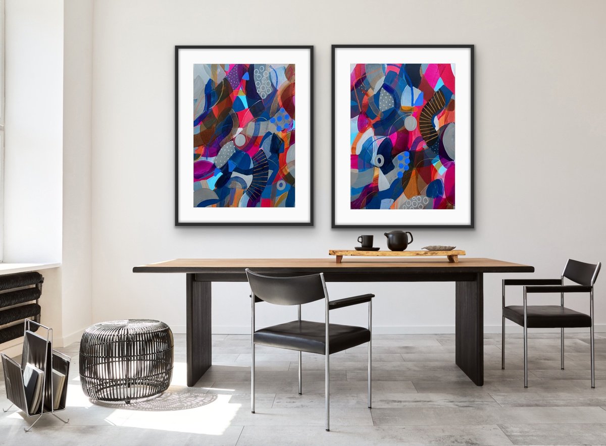 Organic Abstract Acrylic Painting By Rashna Hackett, 20 X 27", Boundless (Diptych), Original Artwork