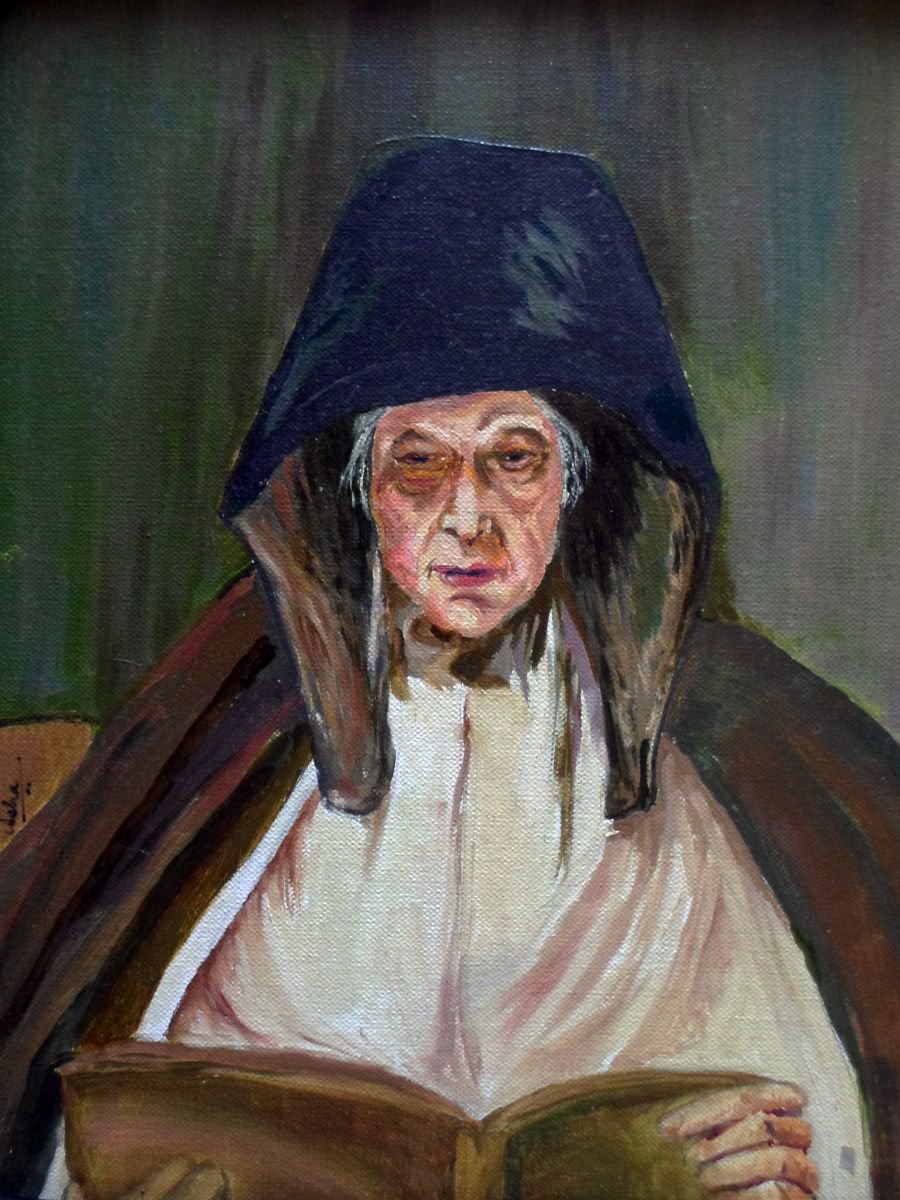 Portrait of an Elderly lady-  Oil on canvas by Asha Shenoy