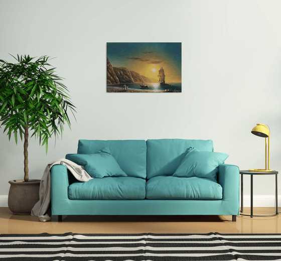 Fishing day-2 (60x90cm, oil painting, ready to hang)