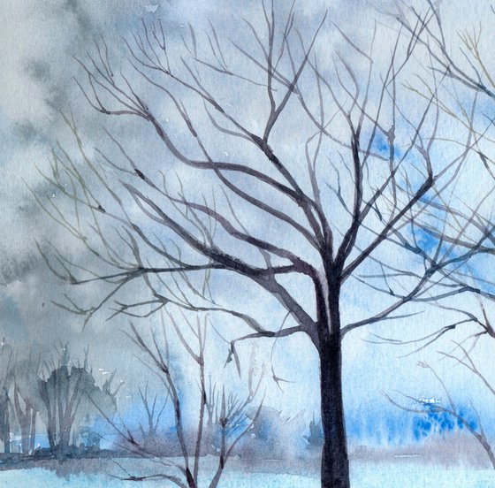 Winter landscape, original watercolour painting