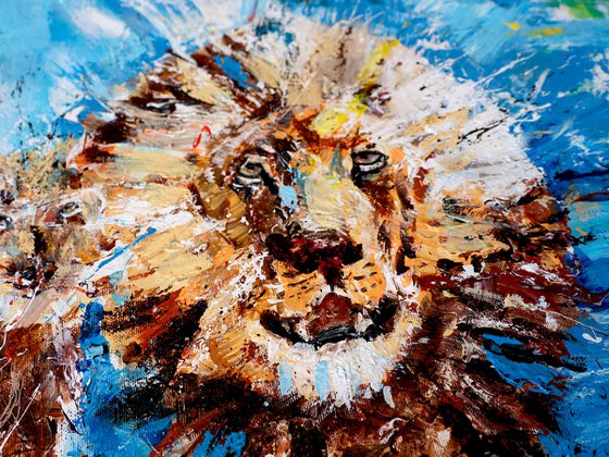LIONS: RUNNING WITH LIONS - WILD CATS - 100 X 120 CM| 39.37" X 47.24" BY OSWIN GESSELLI